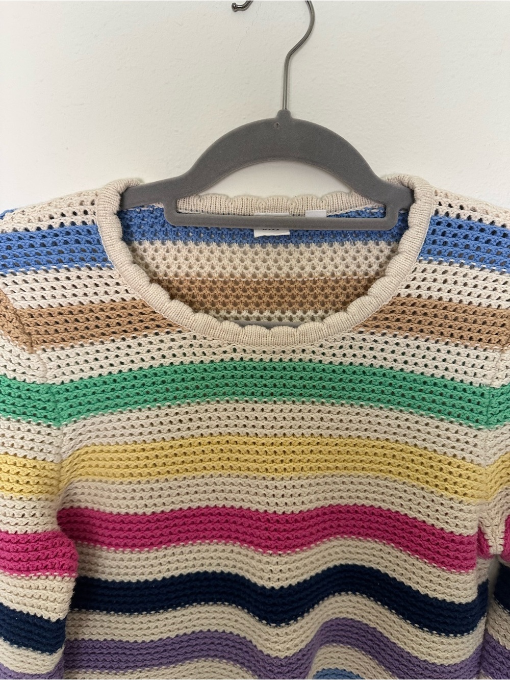 GAP Cream Multicolor Striped Crochet Crewneck Sweater - Picture 2 of 6